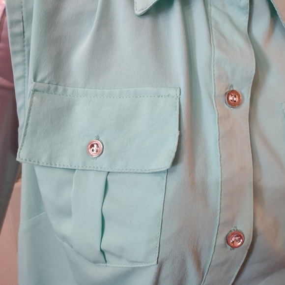 Stacey Summers Blue Size Large Sleeveless Collared Button Up Shirt Blouse Top - Picture 6 of 7